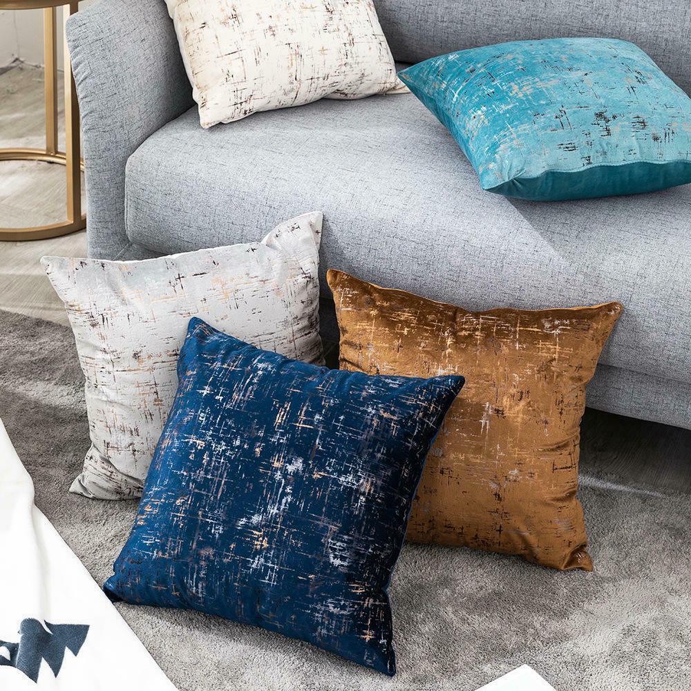 Blue Colour Velvet Cushion Cover with Plain Gold Stamping-2