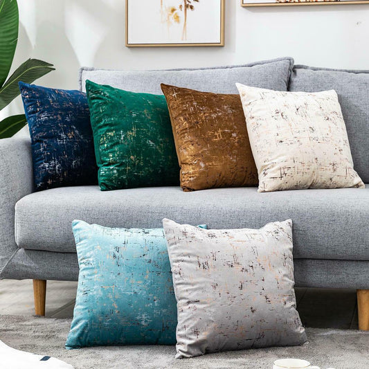 Blue Colour Velvet Cushion Cover with Plain Gold Stamping-1