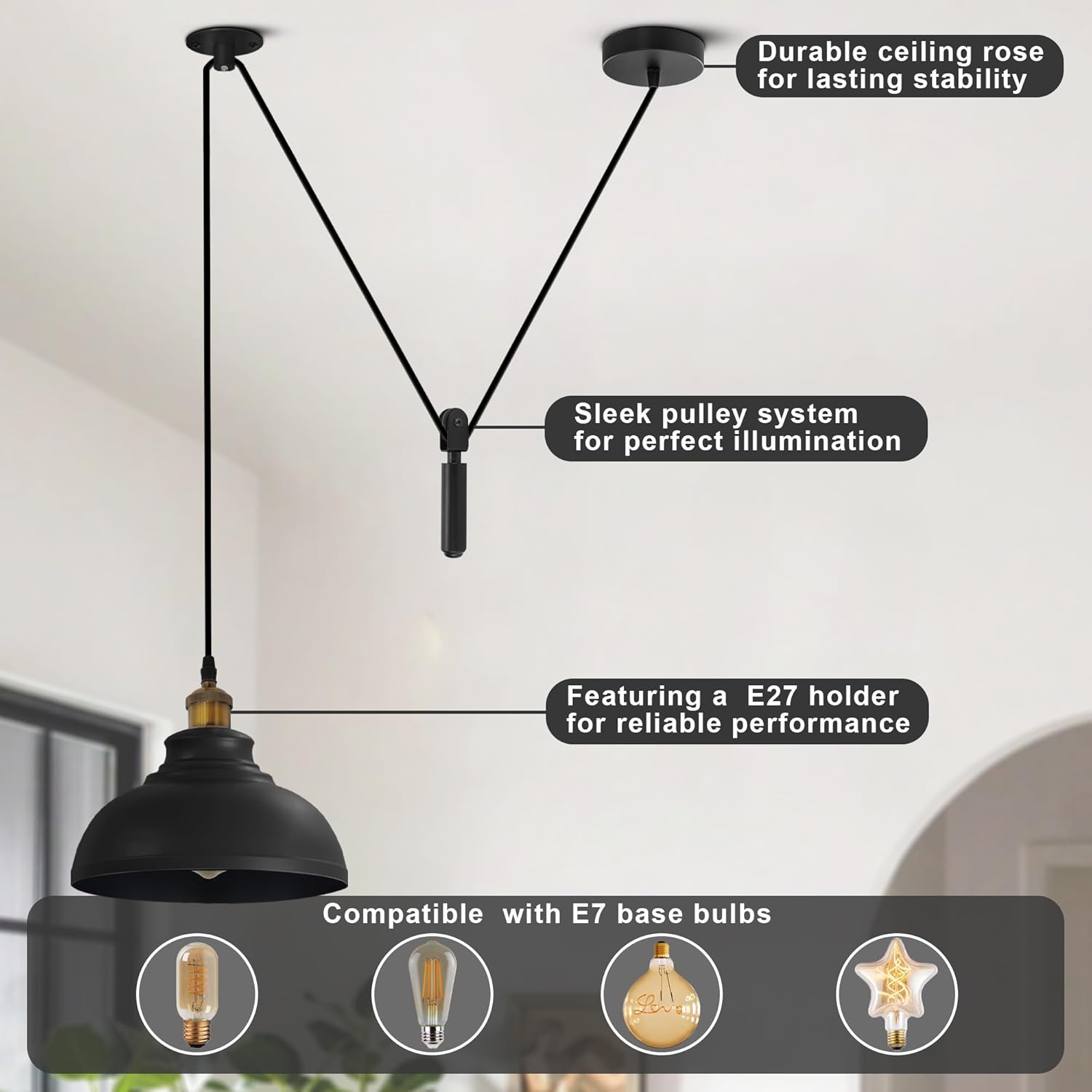Retro Loft Adjustable Antique Metal Pendant Ceiling Light ~1133-2
