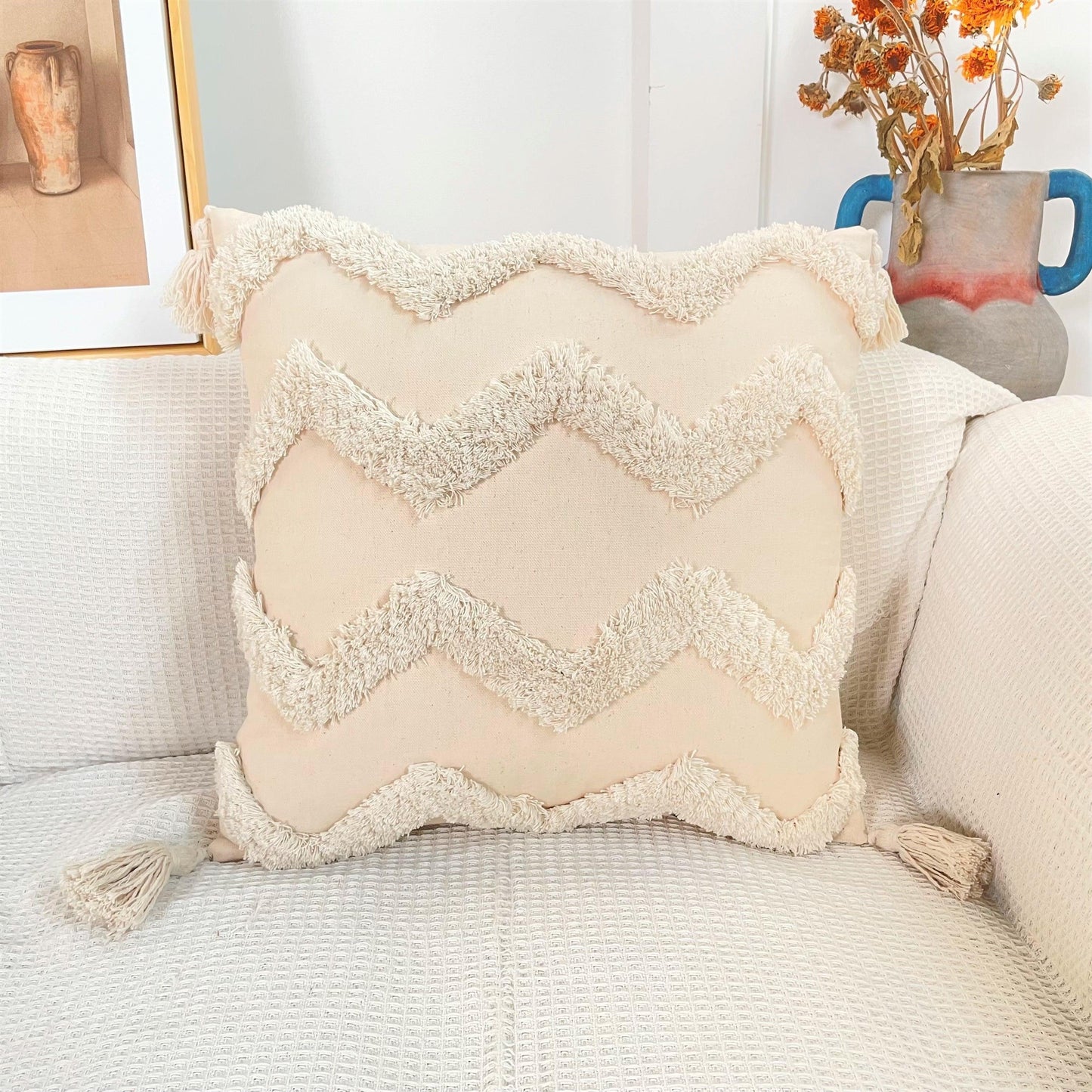 Boho Cotton Cushion Cover with Tassels | Tufted Design - 45x45cm Home Decoration-5