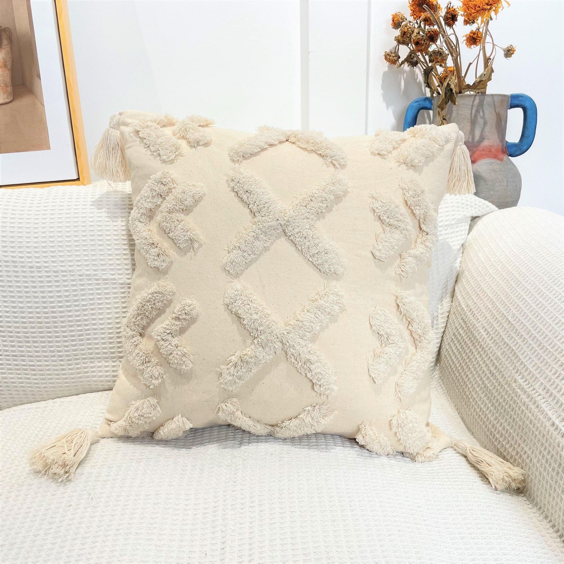 Boho Cotton Cushion Cover with Tassels | Tufted Design - 45x45cm Home Decoration-8