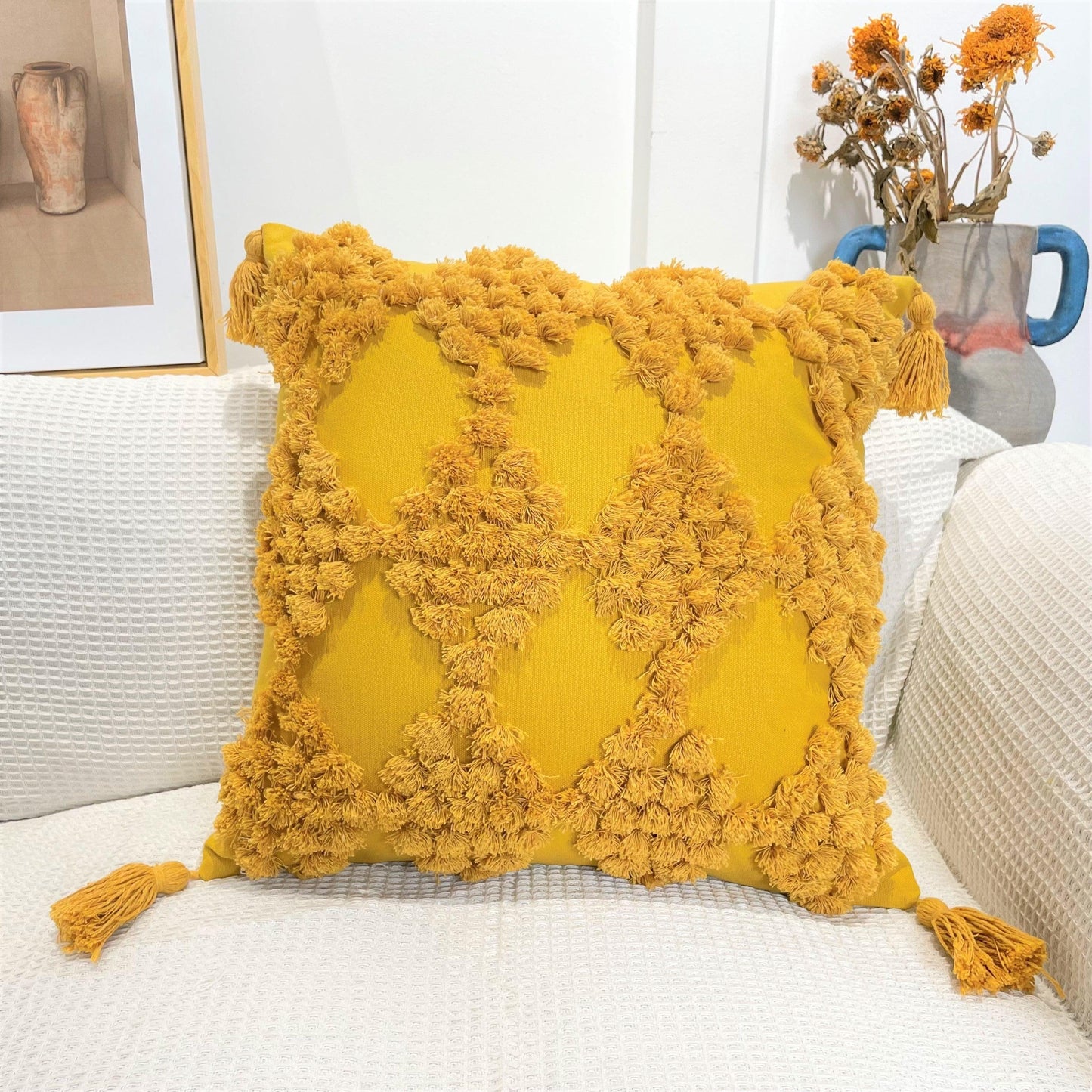 Boho Cotton Cushion Cover with Tassels | Tufted Design - 45x45cm Home Decoration-11
